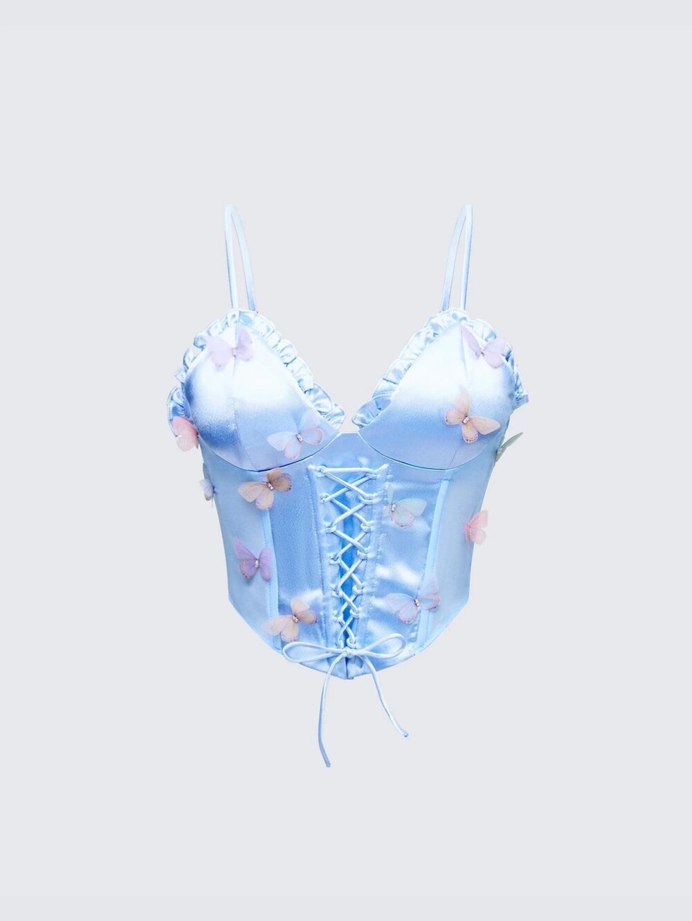 Finesse Faelina Blue Satin Butterfly Corset/blue/ Size M.
